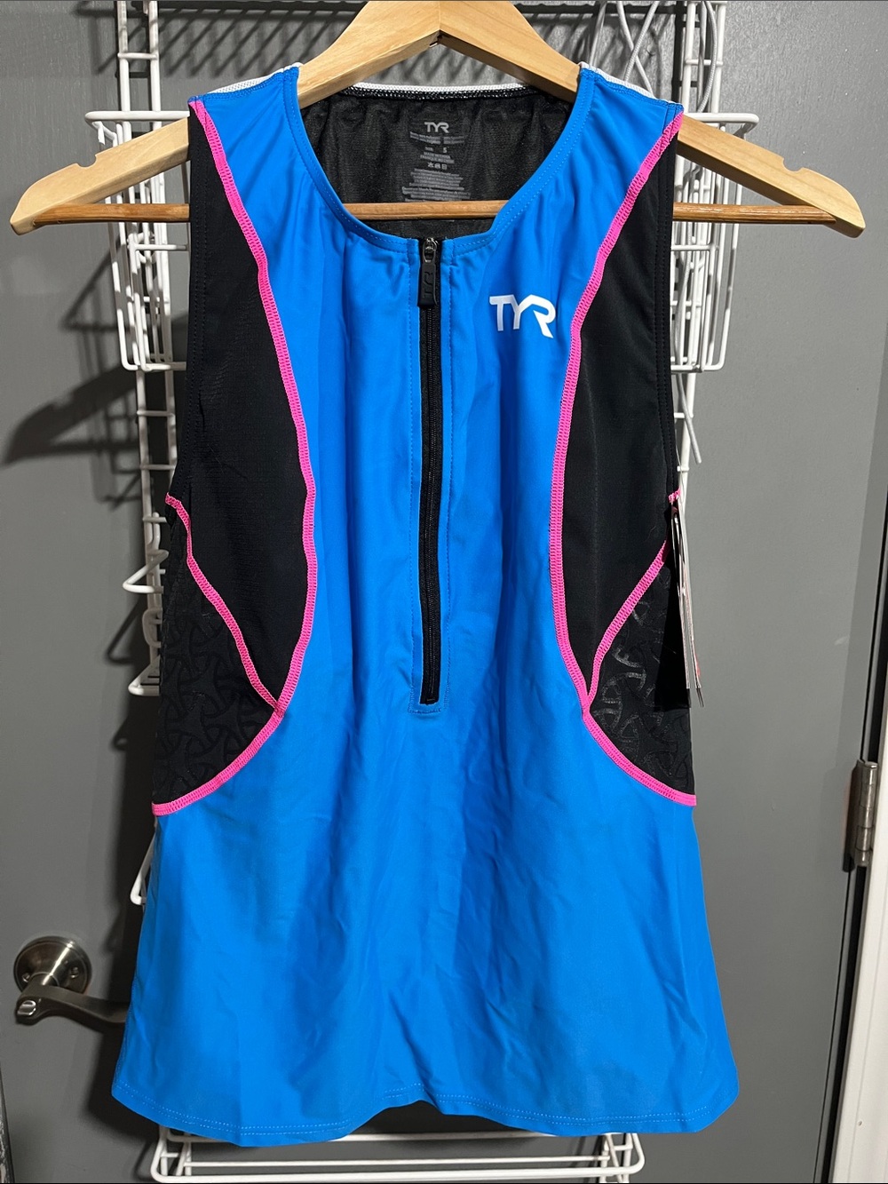 TYR Electric Blue Top with Black Panels and Pink Trim